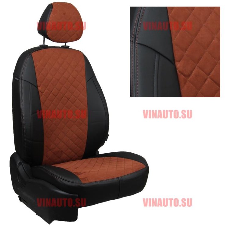 Авточехлы SKODA-Rapid 40\60 с 14-\VW Polo c 20- (с задним подлокотником) (Ромб-Алькантара) чер+корич Авточехлы SKODA-Rapid 40\60 с 14-\VW Polo c 20- (с задним подлокотником) (Ромб-Алькантара) чер+корич