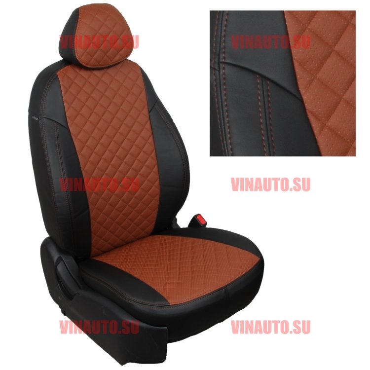 Авточехлы KIA-Sportage III 2010-2016 (Ромб) чер+корич Авточехлы KIA-Sportage III 2010-2016 (Ромб) чер+корич