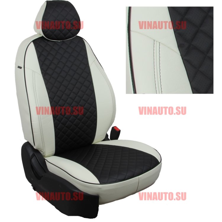 Авточехлы ВАЗ-Granta Sd/HB/Kalina Cross/Datsun on-Do деленная 40\60 (Ромб) бел+чер